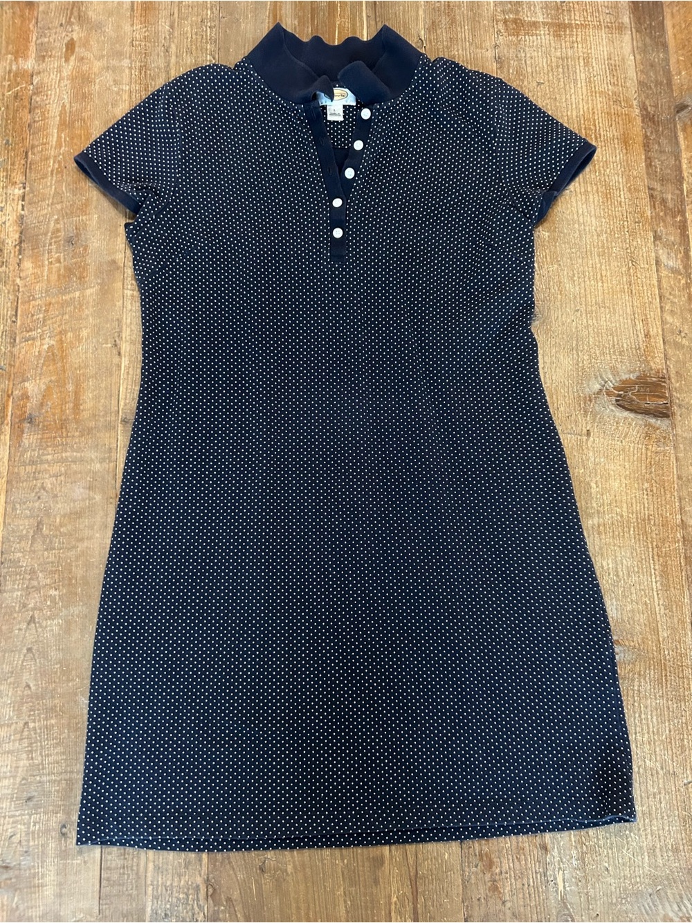TALBOTS Navy Polka Dot Classic Polo Dress Large